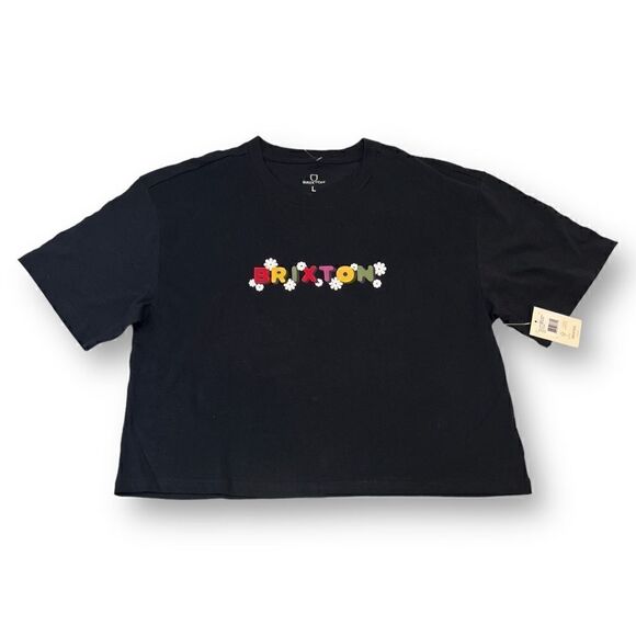 Brixton Black Floral Logo Cropped Tee Size Large - Picture 1 of 4